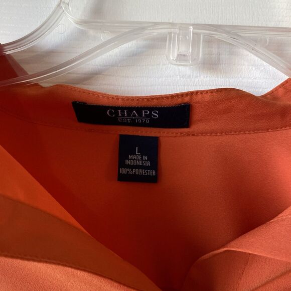 Chaps Women’s Size Large Orange Gold Button Up Shirt 2 Pocket - Picture 2 of 10